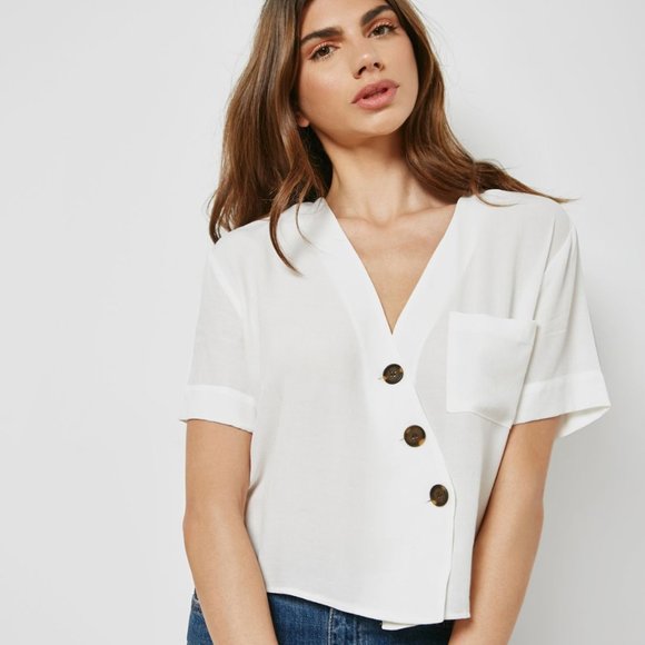 Topshop Tops - NEW Topshop Asymmetric Button Down Wrap Shirt / Top - White